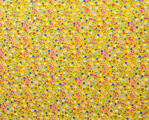 Yellow Fabric / Pink, Blue, White Ditsy Flower Print - Selvage to Selvage Print