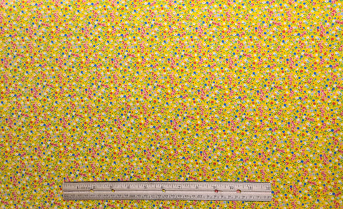 Yellow Fabric / Pink, Blue, White Ditsy Flower Print - Selvage to Selvage Print