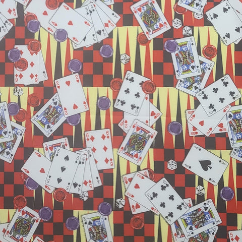 CP 37539 Game Time Concord House - Red and Black Checkerboard Fabric / Playing Cards, Chips and Dice Print