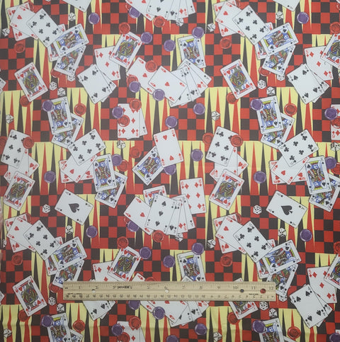 CP 37539 Game Time Concord House - Red and Black Checkerboard Fabric / Playing Cards, Chips and Dice Print
