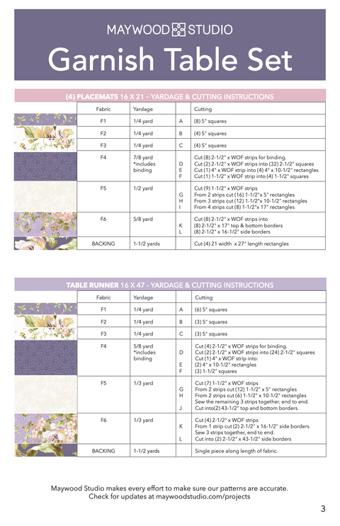 FREE PATTERN - Garnish Table Set by Maywood Studio