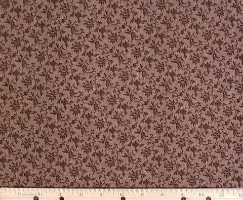 104" Wide Fabric - Medium Brown Fabric / Dark Brown Vine