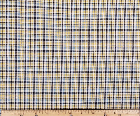 Crinkle Cotton / Seersucker Fabric - Blue and Yellow Plaid