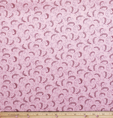 Pink Fabric / Dark Raspberry Vine Print - Selvage to Selvage Print