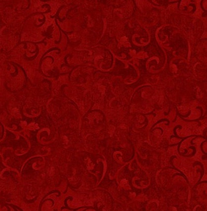Wilmington Prints Essentials - 89205-339 Scroll - Tonal Dark Red Fabric with Scroll and Leaf Pattern - 12" x 12-1/4" Pattern Repeat