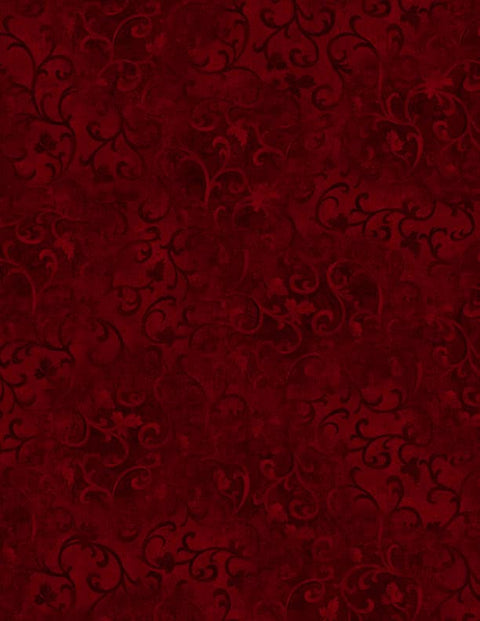 Wilmington Prints Essentials - 89025-389 Scroll - Tonal Dark Brick Fabric with Scroll and Leaf Pattern - 12" x 12-1/4" Pattern Repeat