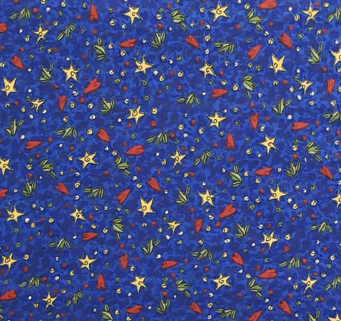 Remember Me by Sweet Repeats Design for Peter Pan Fabrics - Blue Tonal Fabric / Red Hearts, Yellow Stars, Greeen Leaves / Dot Pattern
