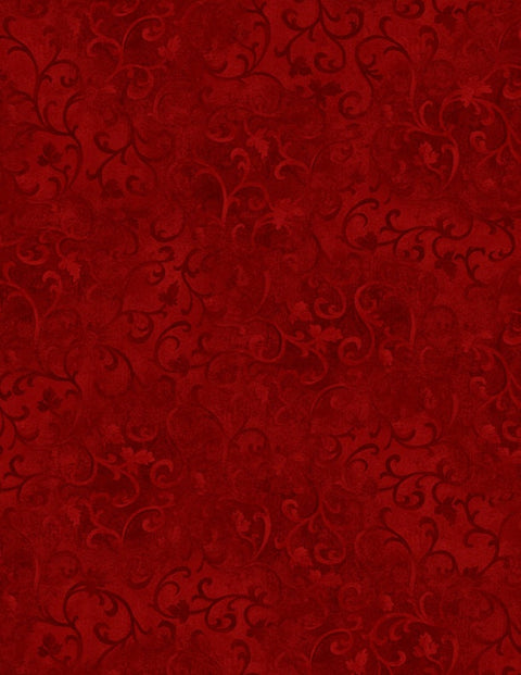Wilmington Prints Essentials - 89205-339 Scroll - Tonal Dark Red Fabric with Scroll and Leaf Pattern - 12" x 12-1/4" Pattern Repeat