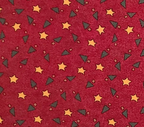 Quick as a Wink by Rebecca Carter for SSI - Dark Cool Red Tonal Fabric / Yellow Stars, Green Triangle and Brown Square Pattern