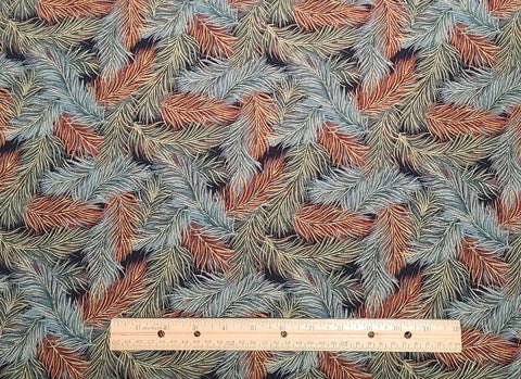 Timeless Treasures for Hi-Fashion Fabrics 2000 - Black Fabric / Brown, Olive, Sage / Gold Metallic Leaf Print