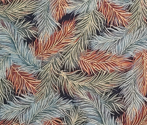 Timeless Treasures for Hi-Fashion Fabrics 2000 - Black Fabric / Brown, Olive, Sage / Gold Metallic Leaf Print