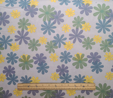 Lavender Fabric / Purple, Blue, Yellow Flower Print - Selvage to Selvage Print