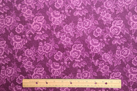 Purple Tonal Fabric / Tone-on-Tone Rose Print - Selvage to Selvage Print