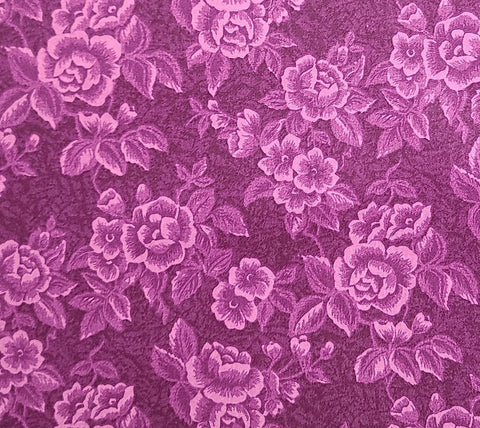Purple Tonal Fabric / Tone-on-Tone Rose Print - Selvage to Selvage Print