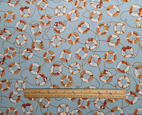 Alicia Jacobs Dujets for Ink & Arrow Fabrics - Light Blue Fabric / Life Preserver and Crab Print