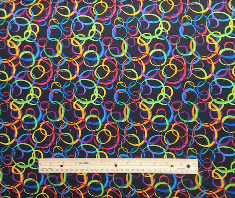 Black Fabric / Brightly Colored Interlocking Rings Print