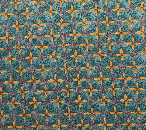 Peaceful Journey by Gerry Kimmell-Carr for Benartex Style 614 - Green Tonal Fabric / Gold Star / Red Berry Print