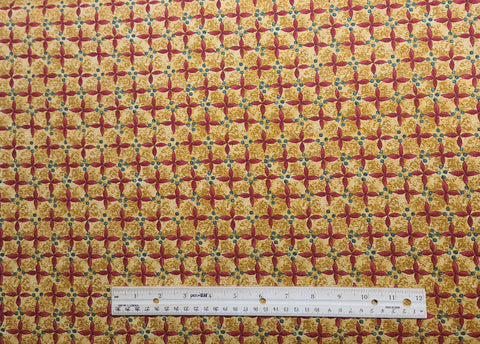 Peaceful Journey by Gerry Kimmell-Carr for Benartex Style 614 - Gold Tonal Fabric / Red Tonal Star / Green Berry Print