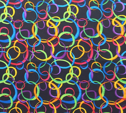 Black Fabric / Brightly Colored Interlocking Rings Print
