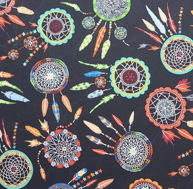 Fabric Traditions 2018 - Black Fabric / Multi-Colored Tossed Dreamcatc ...