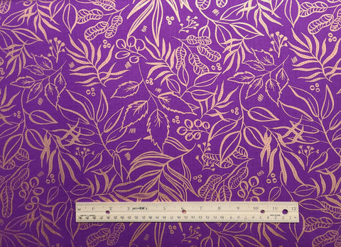 Moody Bloom Leaf It To Me Moda - Purple Fabric / Copper Foil Leaf Print