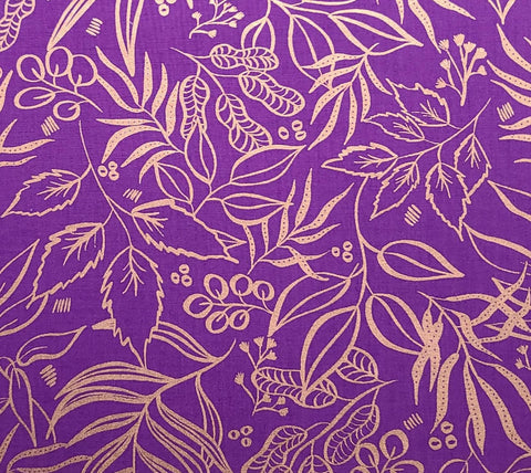 Moody Bloom Leaf It To Me Moda - Purple Fabric / Copper Foil Leaf Print