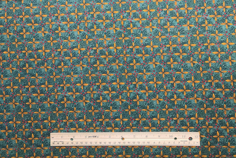 Peaceful Journey by Gerry Kimmell-Carr for Benartex Style 614 - Green Tonal Fabric / Gold Star / Red Berry Print