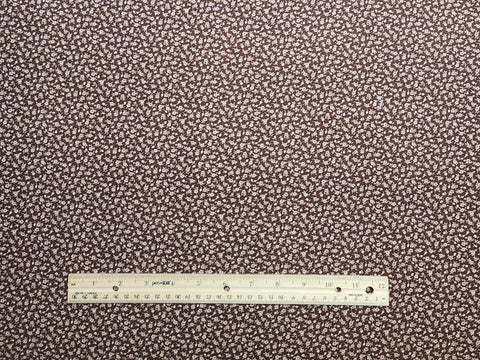 Vintage Dark Brown Fabric / White and Tan Packed Flower Print - Selvage to Selvage Print