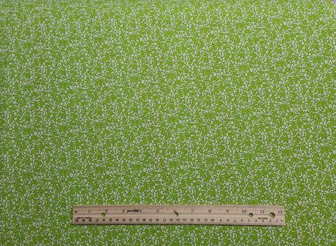 Vintage White Fabric / Lime Green Flower and Leaf Print - Selvage to Selvage Print