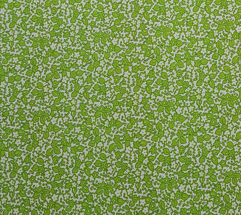 Vintage White Fabric / Lime Green Flower and Leaf Print - Selvage to Selvage Print