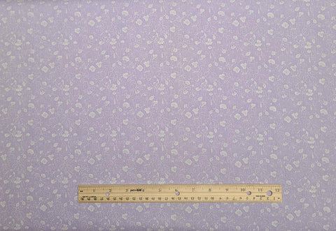 Lavender Fabric / White Tossed Flower and Leaf Print - Selvage to Selvage Print