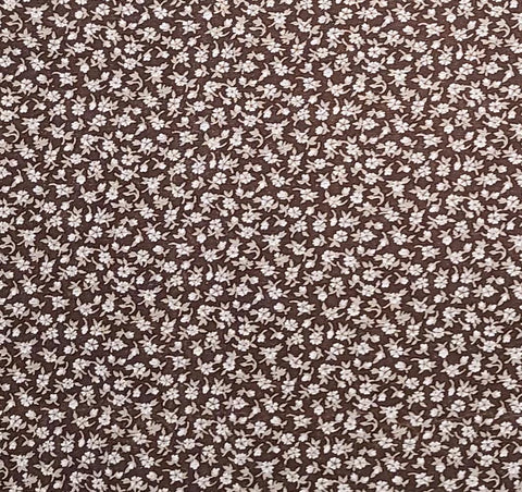 Vintage Dark Brown Fabric / White and Tan Packed Flower Print - Selvage to Selvage Print