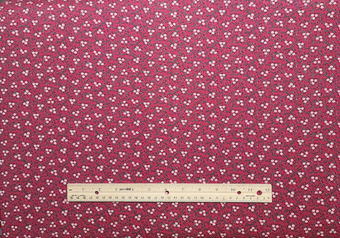 Dark Pink Fabric / White Flower and Black Vine Print - Selvage to Selvage Print