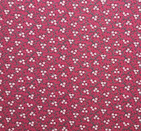 Dark Pink Fabric / White Flower and Black Vine Print - Selvage to Selvage Print
