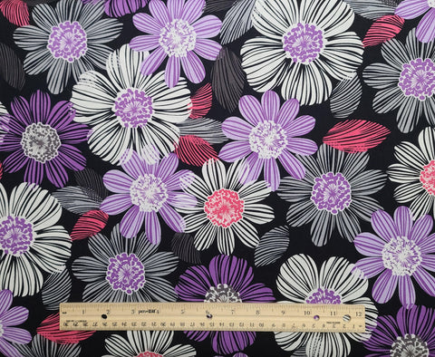 Amethyst Designed for Exclusively Quilters - Black Fabric / Lavender and White Large Flower Print