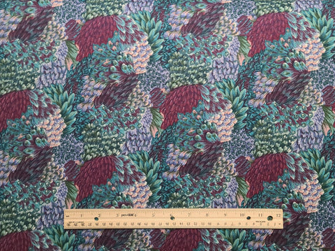 Windsor by Hoffman International Fabrics - Teal, Hunter Green, Magenta, Purple, White Packed Feather Print Fabric