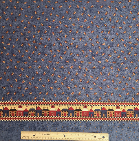 Mumm's the Word by Debbie Mumm for SSI - Dark Denim Blue Tonal Single Border Stripe Fabric / Tan, Cream, Red, White House Border