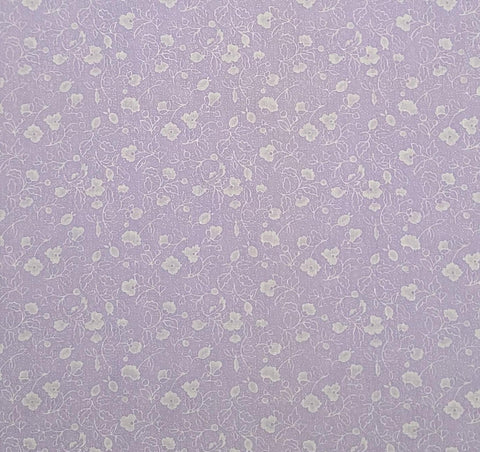 Lavender Fabric / White Tossed Flower and Leaf Print - Selvage to Selvage Print