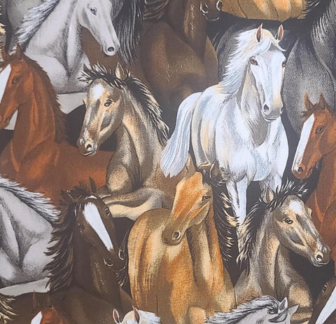 FIT to PRINT Inc Patt#WEST-C1235 - Black, Tan, Brown and White Packed Horse Head Print Fabric