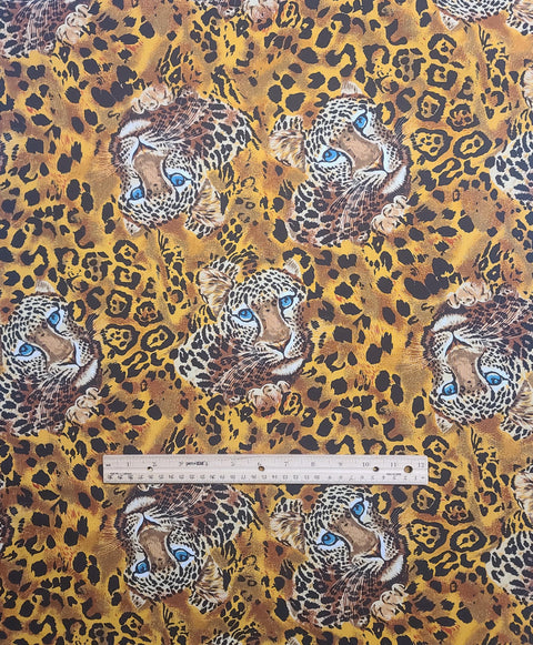 Shamish & Sons 1997 Pattern 4512 - Black and Gold Cheetah Print Fabric / Cheetah Head Print