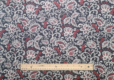 PATT NO 7024 Blank Quilting 2014 - Black Fabric / White Lace Paisley / Red Flower Print