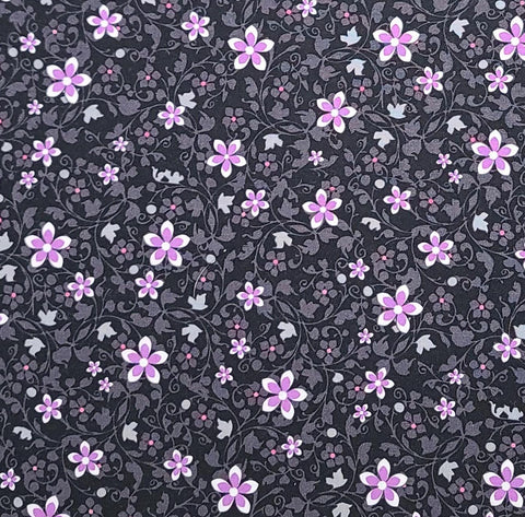 Amethyst Designed for Exclusively Quilters - Black Fabric / Charcoal Leaf / Lavender and White Flower Print