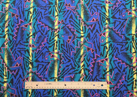 Teal, Royal Blue, Highlighter Yellow, Highlighter Pink, Black Vertical Stripe (Parallel to Selvage) Fabric/Sunglasses on Tossed Dragon Heads