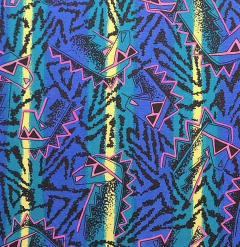 Teal, Royal Blue, Highlighter Yellow, Highlighter Pink, Black Vertical Stripe (Parallel to Selvage) Fabric/Sunglasses on Tossed Dragon Heads