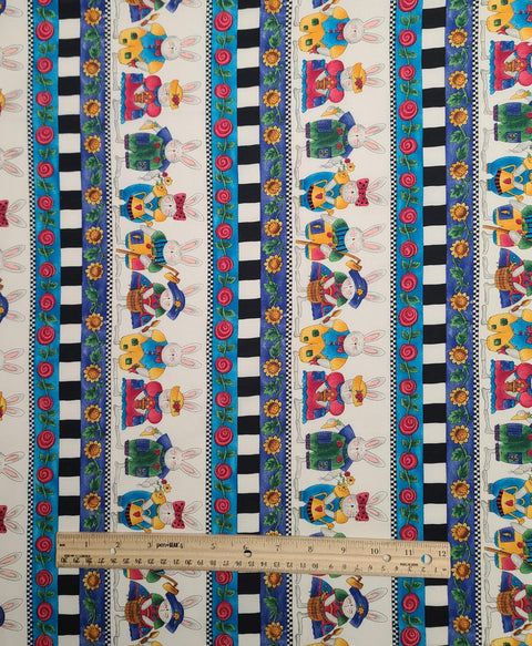 KP Kids & Co by Kari Pearson for SSI - Brightly Colored Bunny and Flower Border Stripe Fabric