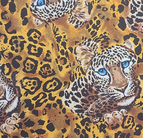 Shamish & Sons 1997 Pattern 4512 - Black and Gold Cheetah Print Fabric / Cheetah Head Print