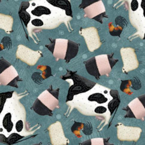 Tim Bowers for QT Fabrics Down on the Farm Collection Fabric Panel (24"x44") and 3 Coordinating 1 yard Fabrics Bundle