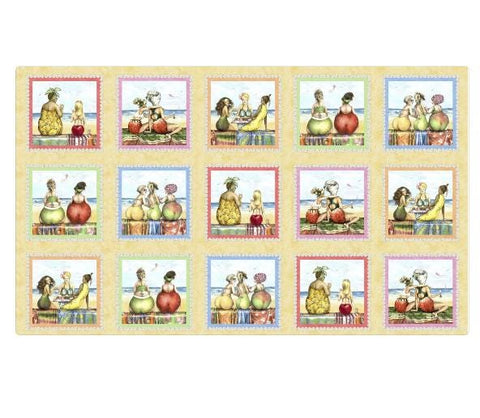 Fruit Ladies (Sand) Mary Stewart for Elizabeth's Studio Patt #1521 Fabric Panel ~ 24"x44"