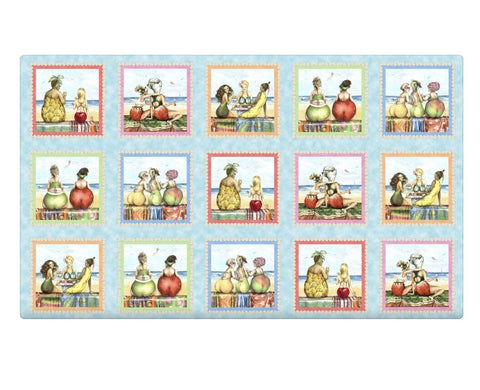 Fruit Ladies (Blue) Mary Stewart for Elizabeth's Studio Patt #1521 Fabric Panel ≈ 24"x44"