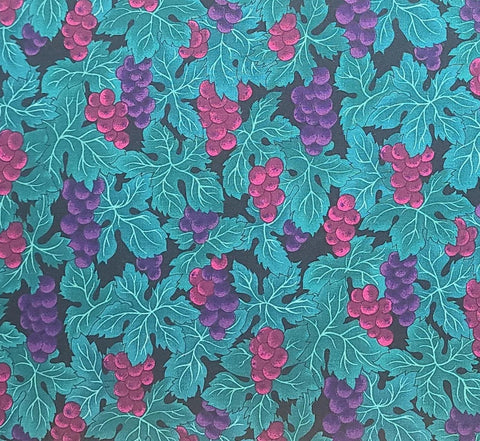 Windsor Collection by Hoffman International Fabric - Black Fabric / Purple, Raspberry, Teal Packed Grape Cluster Fabric